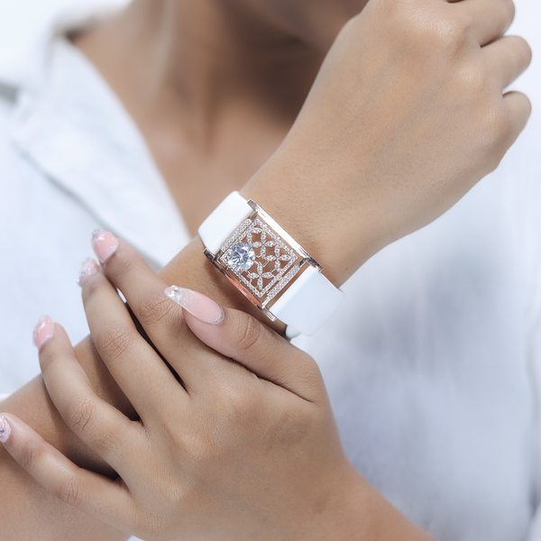 Silver Ivory Bloom Gem Watch