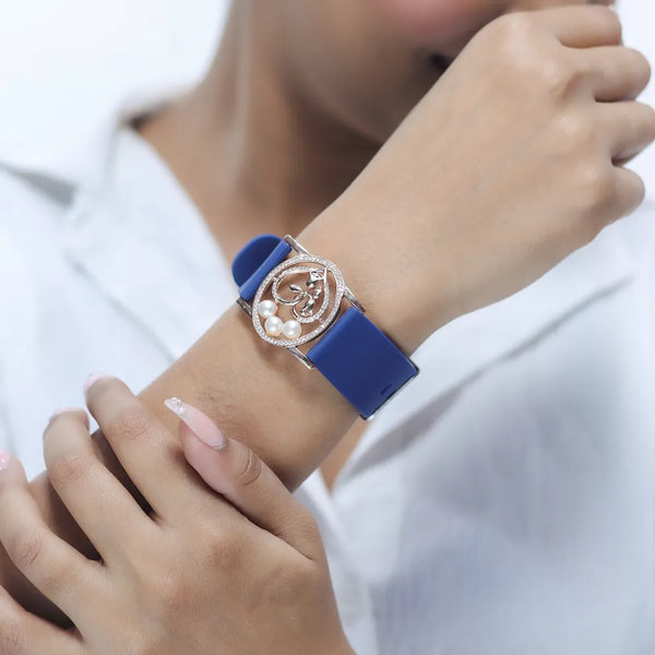 Silver Rose Heart Dial Watch