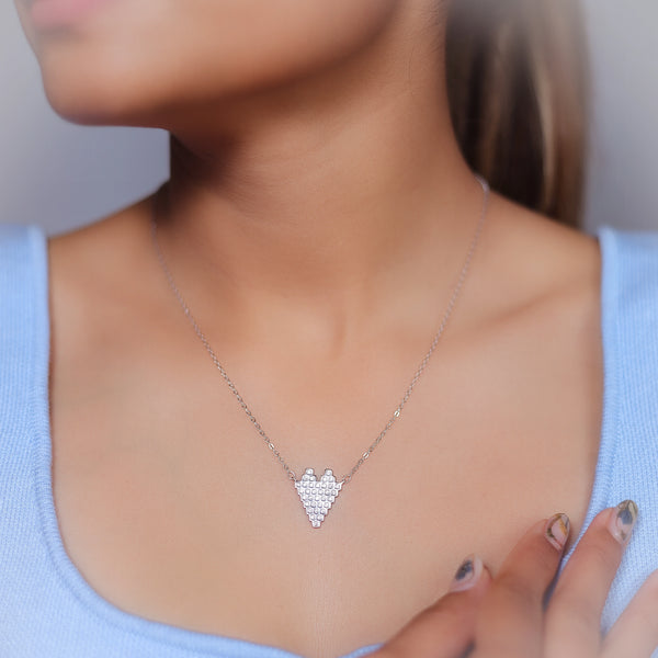 Silver Pixel Heart Chain Pendant