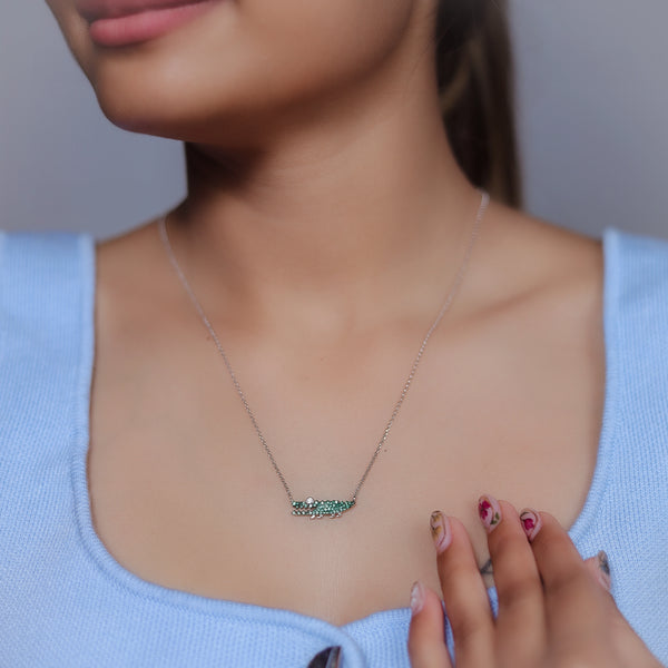 Silver Emerald Croc Chain Pendant