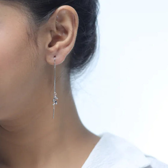 Silver Leaf Drape Threader Earrings