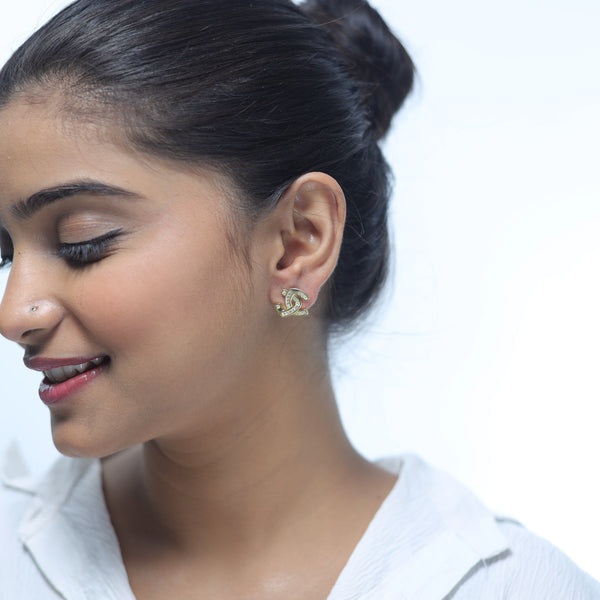 925 Sterling Golden Interlock Radiance Studs for Women