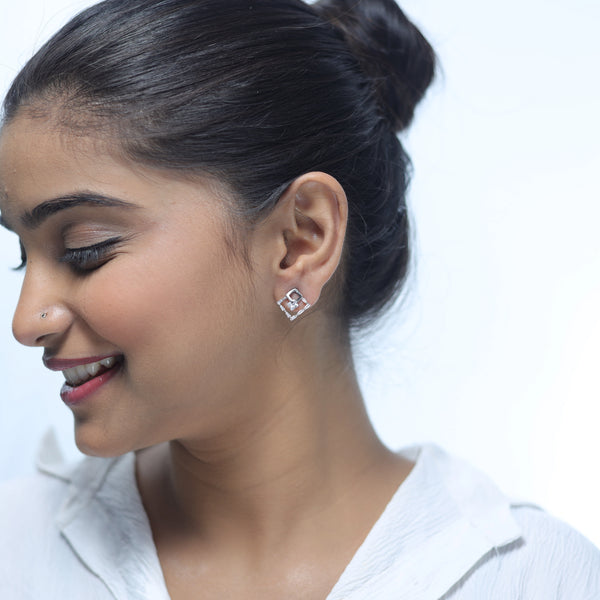 925 Silver Our Leaf Sparkle Studs