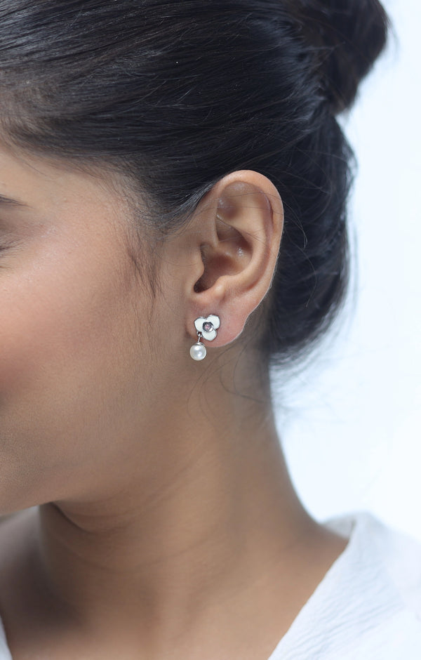Silver Petal & Pearl Drops