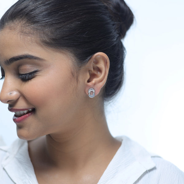 925 Sterling Silver Glacial Facet Studs for Women