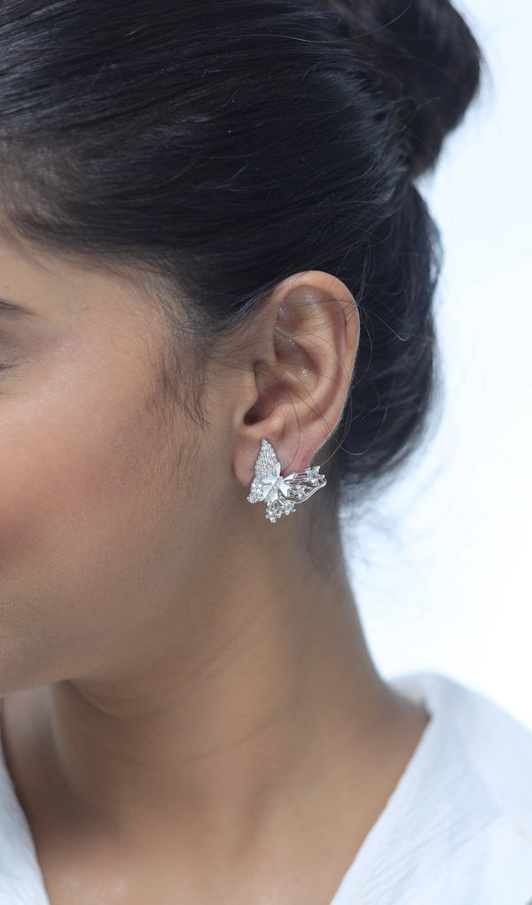 Silver Dazzling Butterfly Earrings
