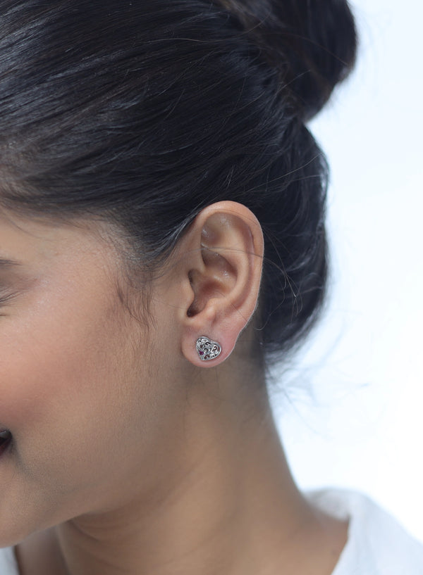 Silver Pink Stone Heart Earrings