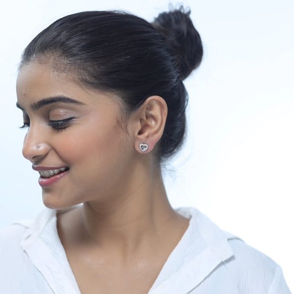 925 Sterling Silver Crystal Heartbeat Studs for Women