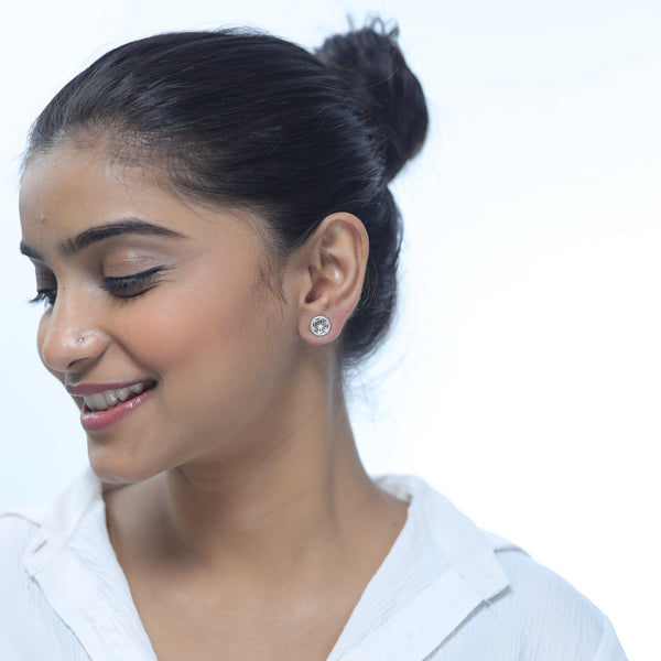 925 Sterling Silver Round Petal Studs for Women
