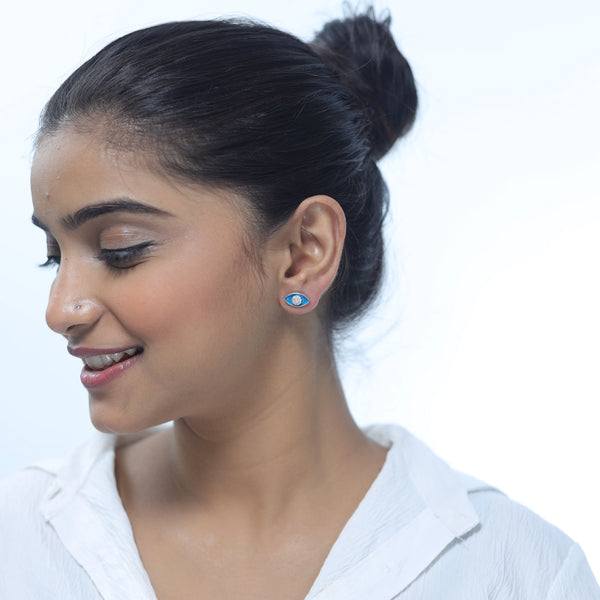 925 Silver Blue Stone Eye Earrings