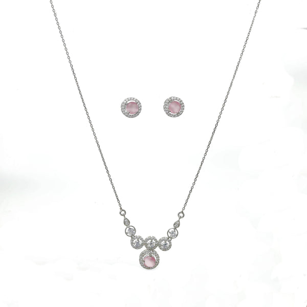 Silver Pink Petal Charm Necklace set - tassyasilver.com