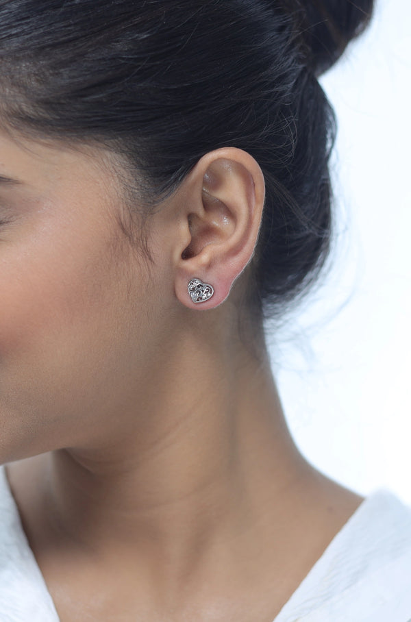 Silver Cherished Heart Studs