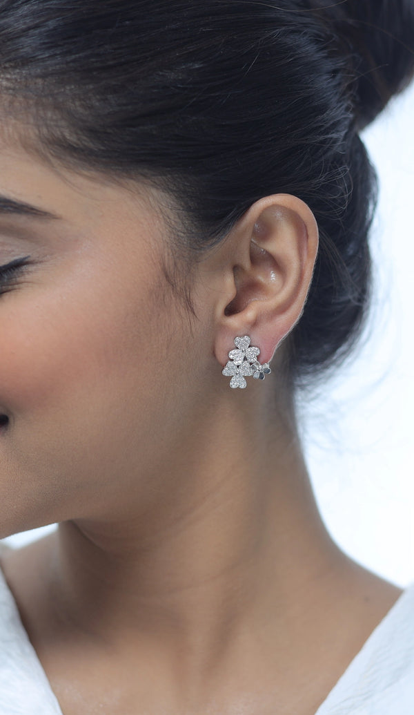 Silver Nature Inspired Floral Bunch Earrings