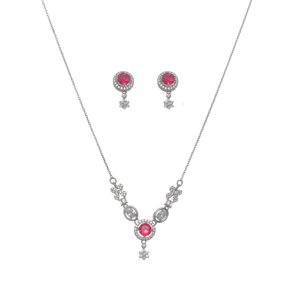 Silver Royal Pink Charm Necklace Set - tassyasilver.com