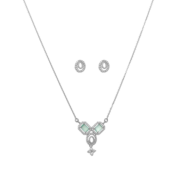 Silver Pestal green Necklace set - tassyasilver.com