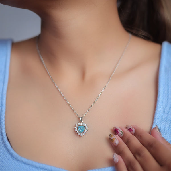 Silver Aqua Heart Chain Pendant