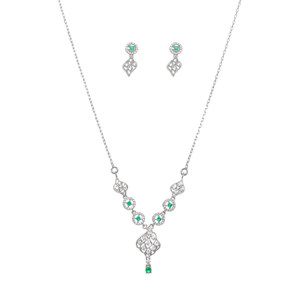 Silver Green Stone Necklace Set - tassyasilver.com