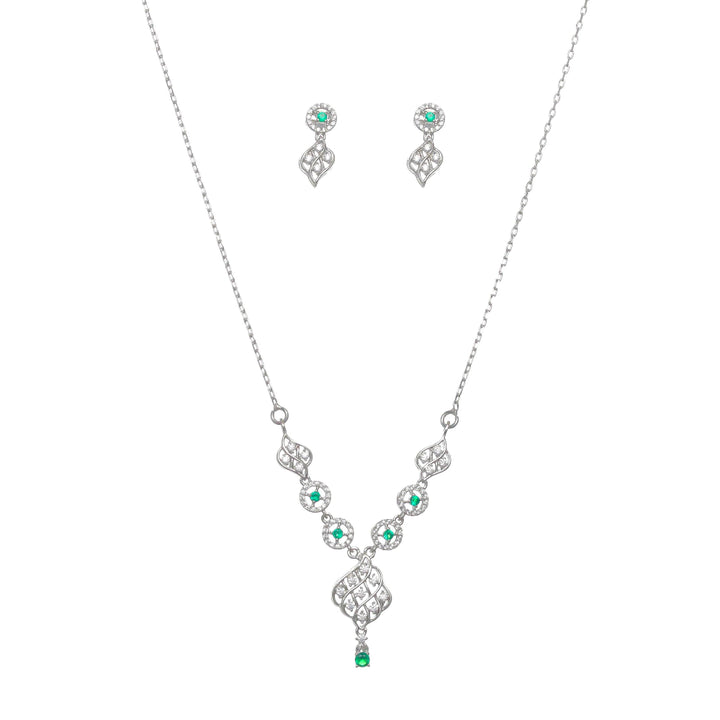 Silver Green Stone Necklace Set - tassyasilver.com
