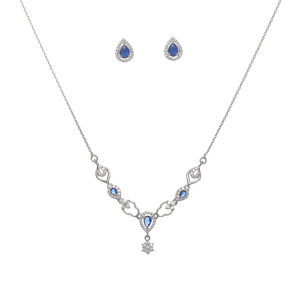 Silver Blue Stone Necklace Set - tassyasilver.com