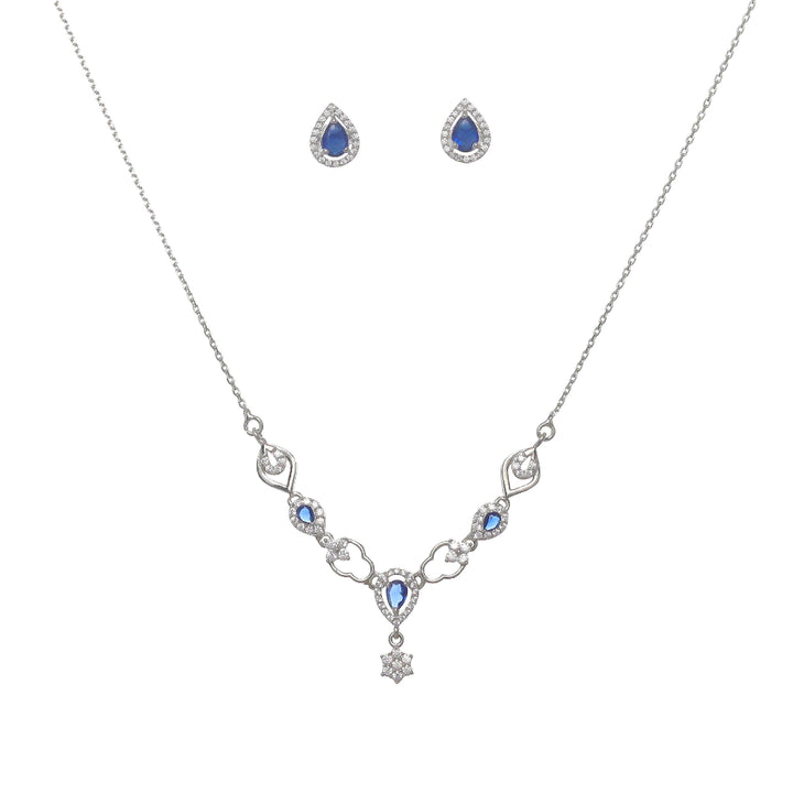 Silver Blue Stone Necklace Set - tassyasilver.com