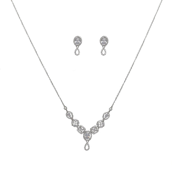 Silver White Stone Necklace Set - tassyasilver.com