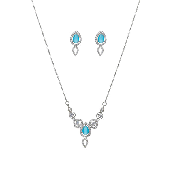 Silver Teal-blue Necklace Set - tassyasilver.com