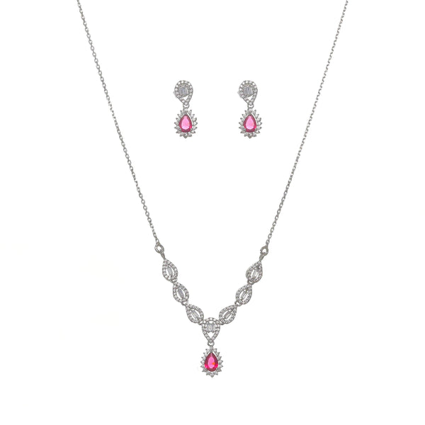 Silver Pink Charm Necklace Set - tassyasilver.com