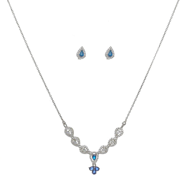 Silver Blue Water-drop Necklace Set - tassyasilver.com