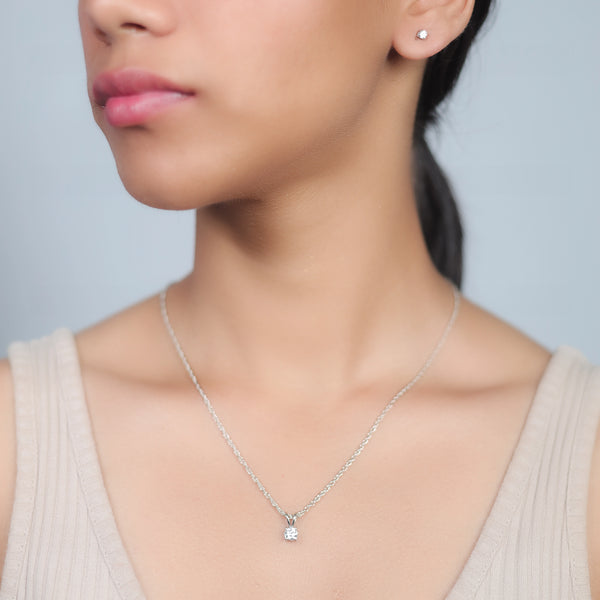 Silver Classic Solitaire Cubic Chain Pendant Studs
