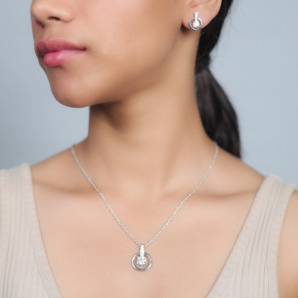 Silver Halo Glow Chain Pendant Studs