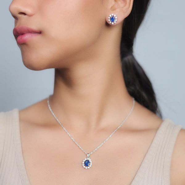 Silver Midnight Bloom Chain Pendant Studs