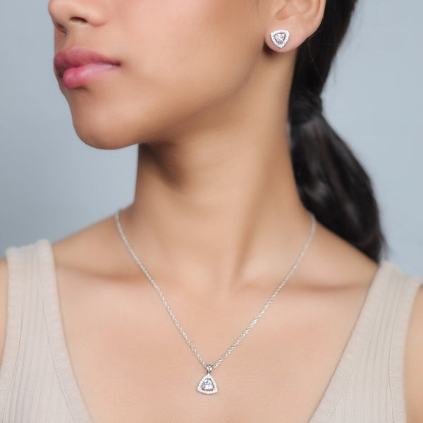 Silver  Trilight Spark Chain Pendant Studs