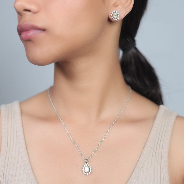 Silver Golden Diamond Chain Pendant Studs