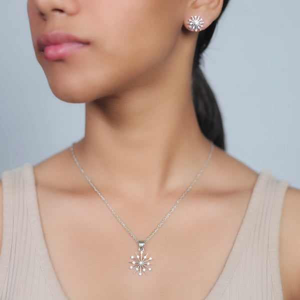 Silver Snowburst Chain Pendant Studs