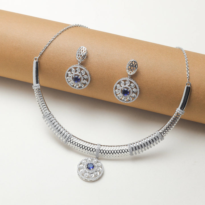 Royal blue sapphire necklace set in 925 sterling silver by Tassya Silver – timeless sparkle for elegant occasions.