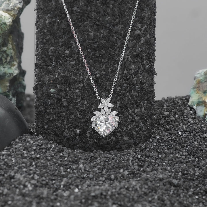Tassya Silver Heart Diamond Pendant – Romantic 925 silver chain with sparkling heart-shaped stone, perfect for gifting.