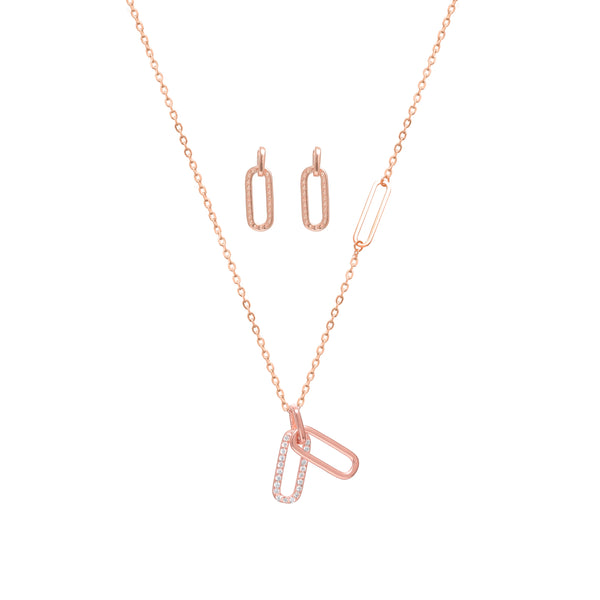 Tassya Rose Gold Link Pendant – Chic 925 silver chain with rose gold link design, perfect for modern and everyday elegance