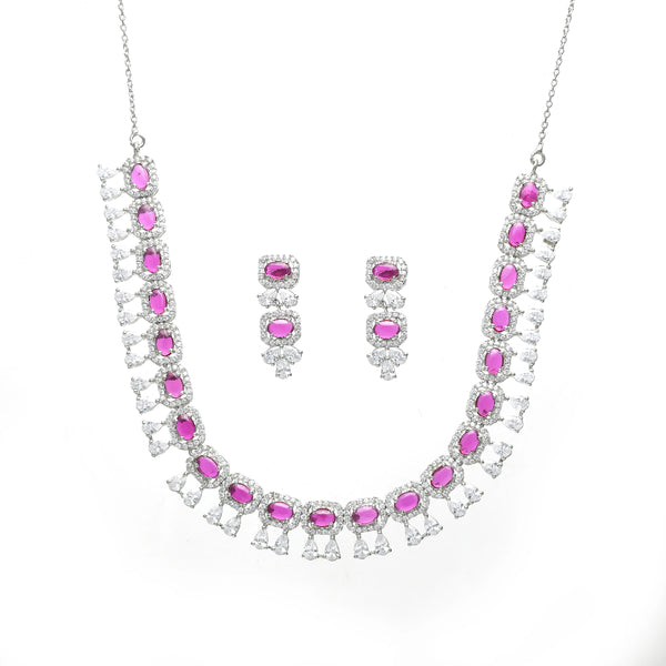 Chic pink stone necklace set in 925 sterling silver by Tassya Silver – feminine charm with a modern elegant touch