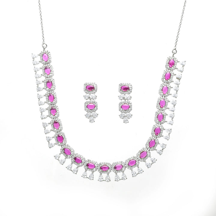 Chic pink stone necklace set in 925 sterling silver by Tassya Silver – feminine charm with a modern elegant touch