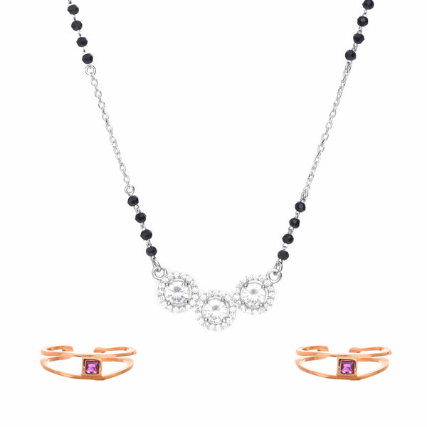 925 Silver Mangalsutr With Spark Toe Ring Set