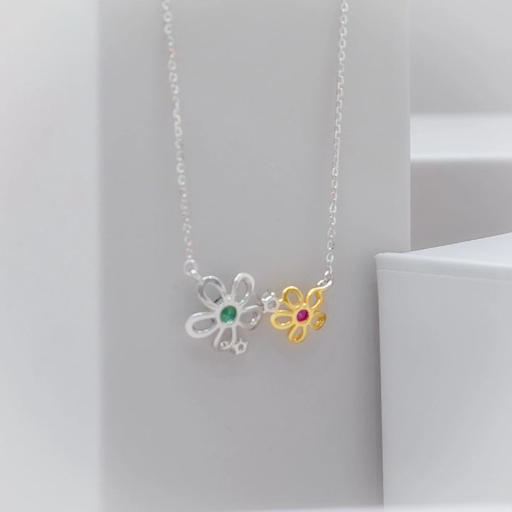 Tassya Silver Floral Fusion Pendant – Elegant 925 silver chain with layered floral charm, perfect for feminine style.