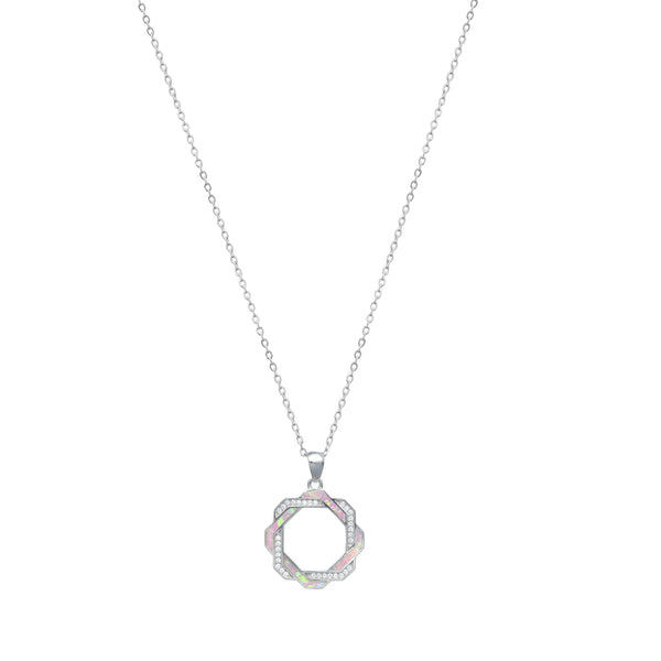 Silver Hexagon Halo Chain Pendant