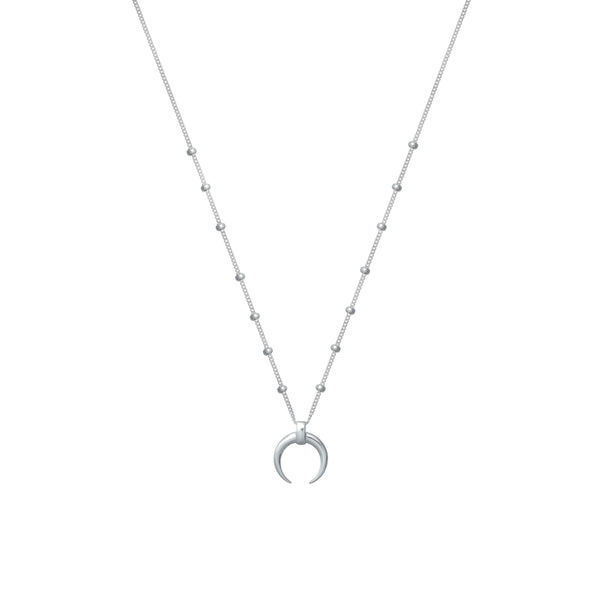 Silver Crescent Moon & Bead Chain Pendant
