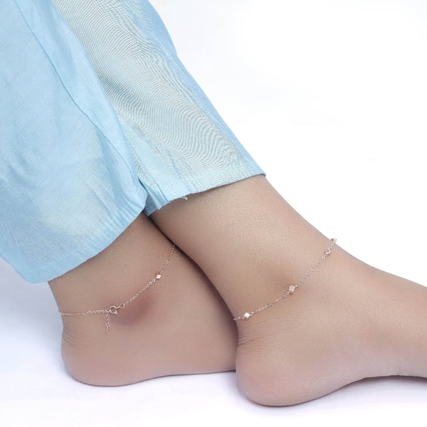 Rosegold Cubic Charm Anklet 925 Sterling Silver - Romantic Sparkle - tassyasilver.com