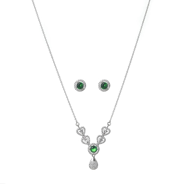 Sliver Green Round Stone Necklace Set - tassyasilver.com
