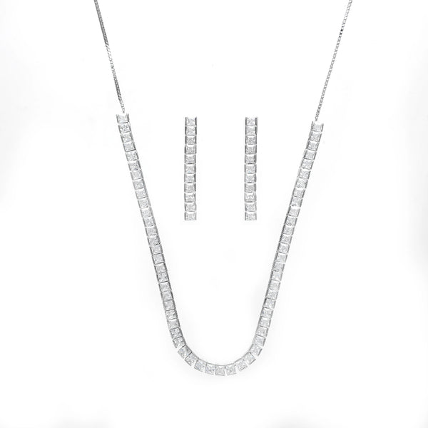 Modern silver square necklace set by Tassya Silver in 925 sterling silver – sleek, elegant, and perfect for any look.