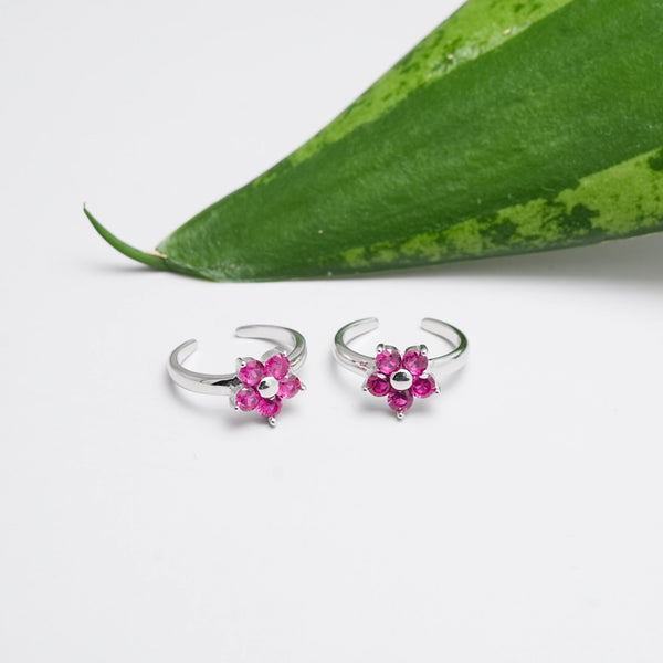 Pink Rosy Bloom Toe Rings