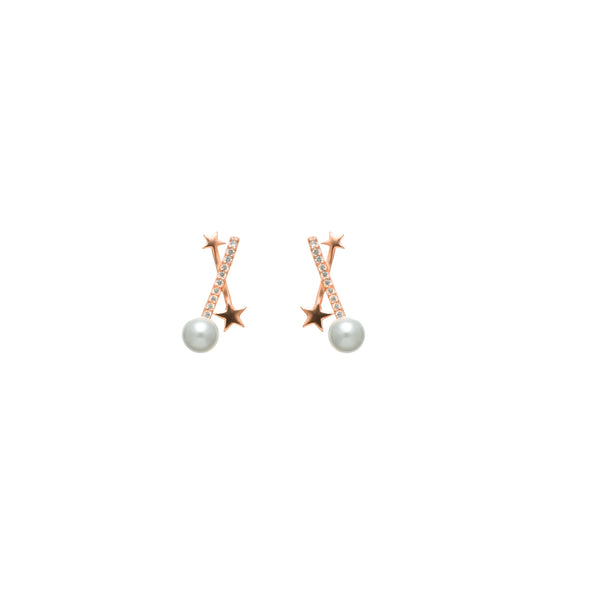 925 Silver Rose Gold Shooting Star Pearl Studs