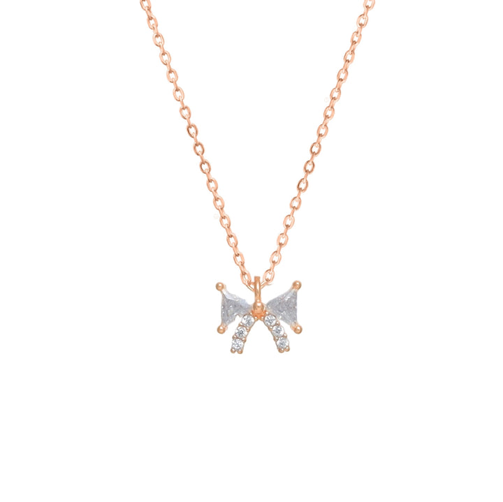Tassya Rose Gold Dainty Bow Pendant – Cute 925 silver chain with rose gold bow charm, ideal for gifting and daily wear