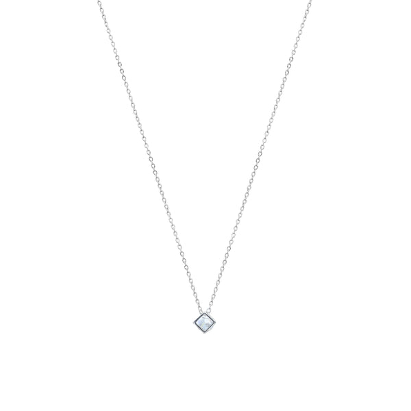 Silver Cube Diamante Stud Chain Pendant